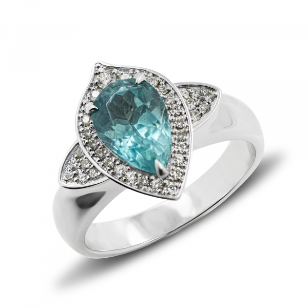 White Ring With Tourmaline and Diamonds