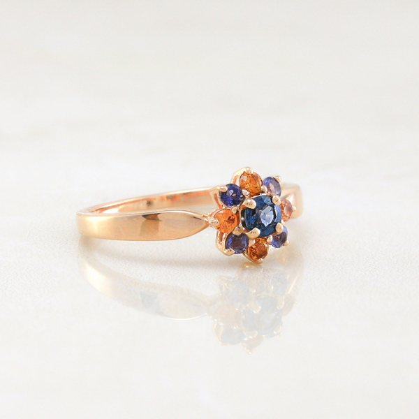 Gold Ring Flower With Sapphire